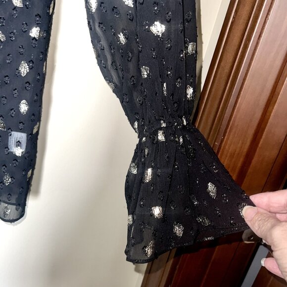 MISA Los Angeles “Gracie” Black Sheer Metallic Diamond Clip Dot Top – NWT Size X - Picture 9 of 14